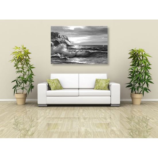 Kép nyugtalan tenger fekete-fehér kivitelben