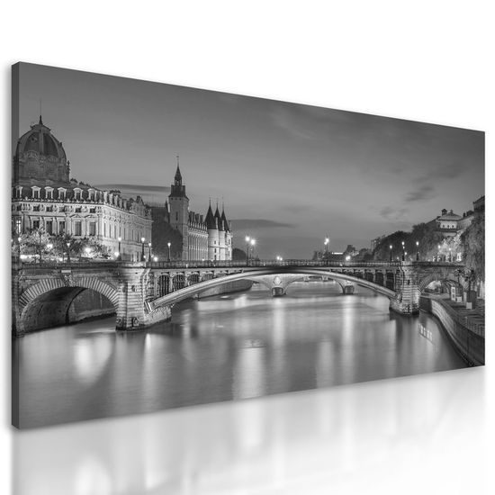 Kép elbűvölő éjjeli Párizs fekete-fehér kivitelben