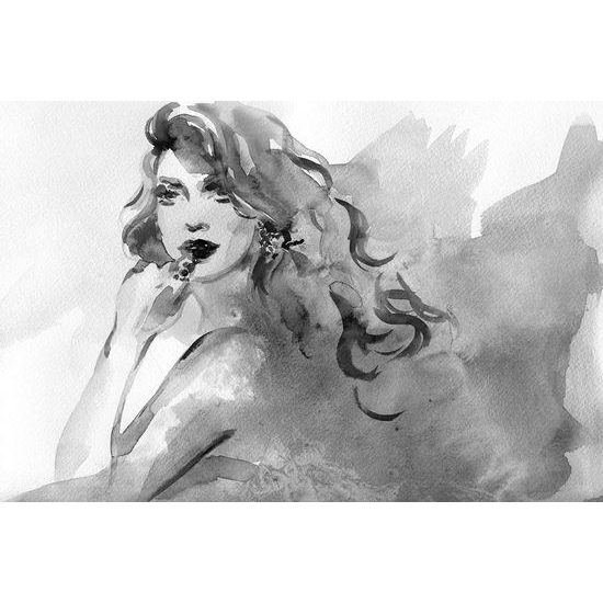Öntapadó tapéta fekete-fehér portré egy hölgy akvarell design