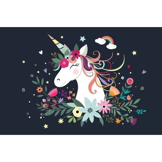 Kép gyönyörű egyszarvú virágos háttéren