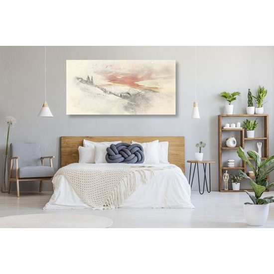 Kép havas táj a naplementében