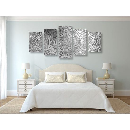 5 részes kép fekete-fehér galaktikus Mandala