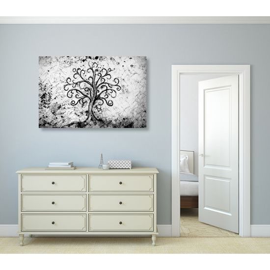 Kép életfa szimbóluma fekete-fehér kivitelben