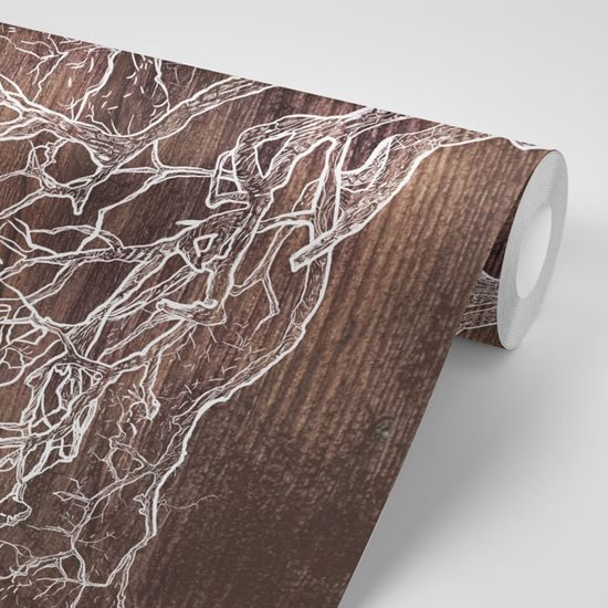 Tapéta egy h´fa fenséges koronája fából készült háttéren