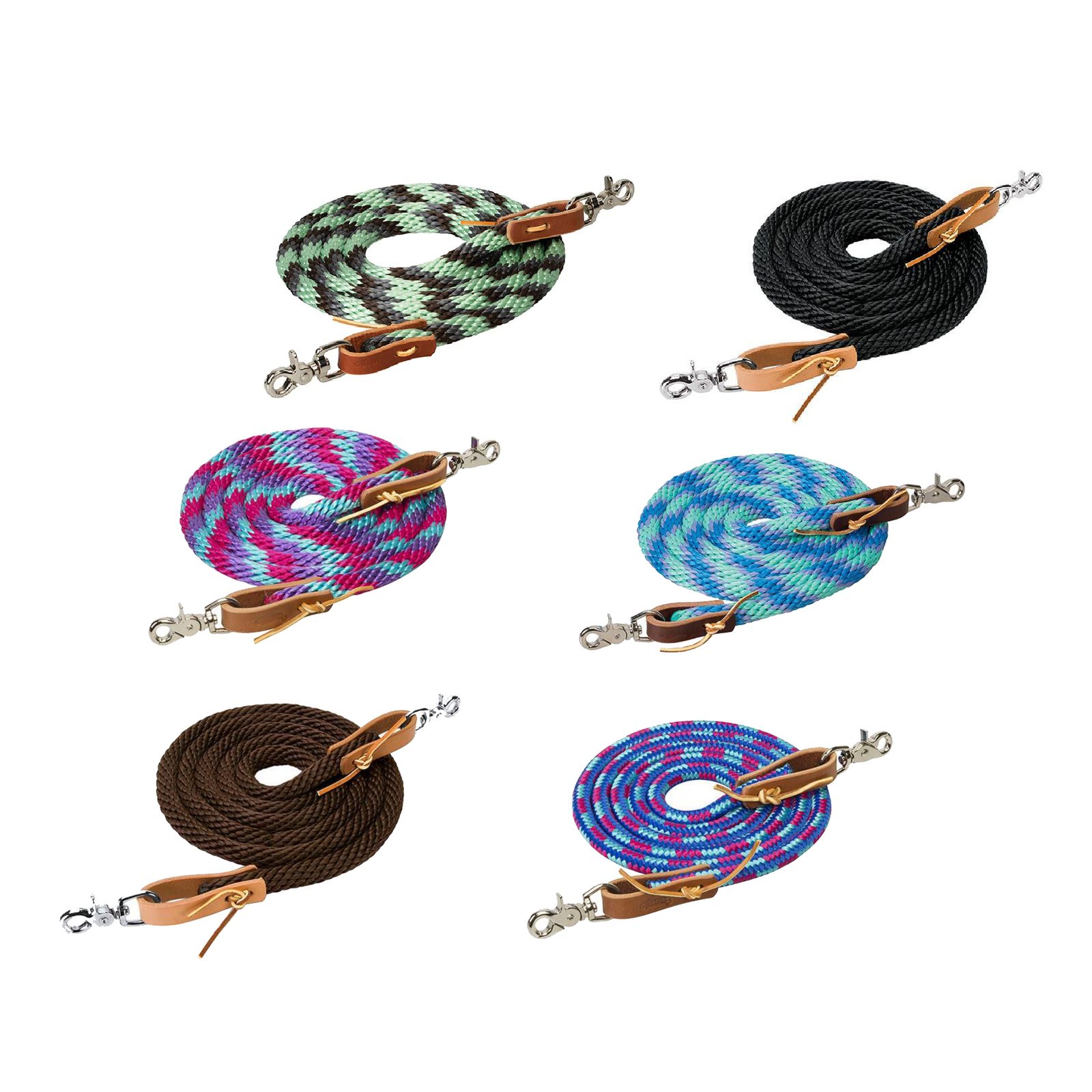 Weaver Leather Poly Roper Rein - 5/8 X 8 Ft, Navy/Tan/Burgundy | Soft Rope With Scissor Snaps