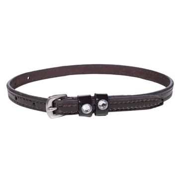 Řemínky na ostruhy HKM Crystal kožené lakované tmavě hnědé DOPRODEJ