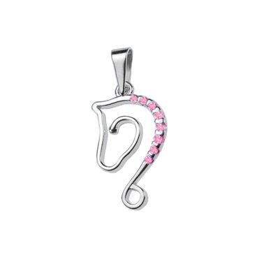 Přívěsek hlava koně se zirkony Swarovski z pravého stříbra růžová CZ