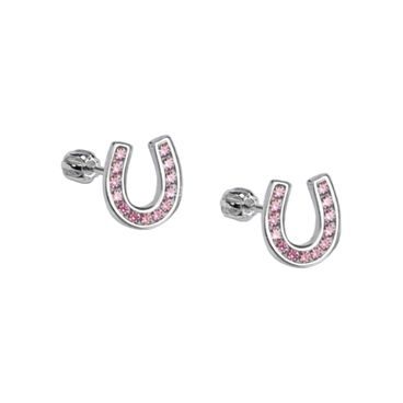 Náušnice podkova na šroubek z pravého stříbra a se zirkony Fancy Pink