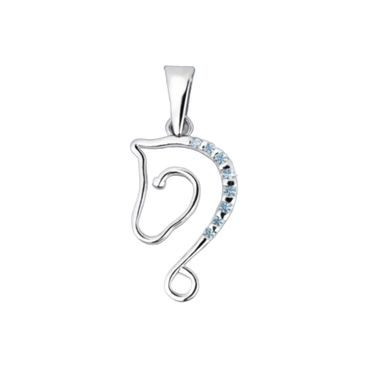 Přívěsek hlava koně se zirkony Swarovski Arctic Blue z pravého stříbra CZ