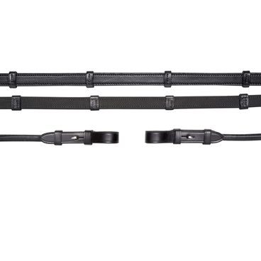 Otěže Schockemoehle kožené kulaté AntiSlip se zarážkami na háčky černé/stř.