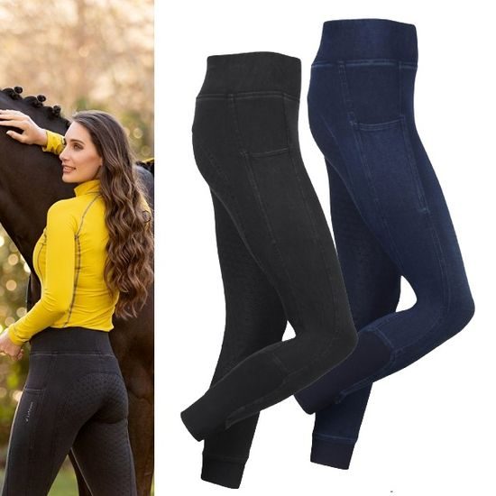 Jeggings LeMieux Seamless Denim Pull On Full Grip sed dámské