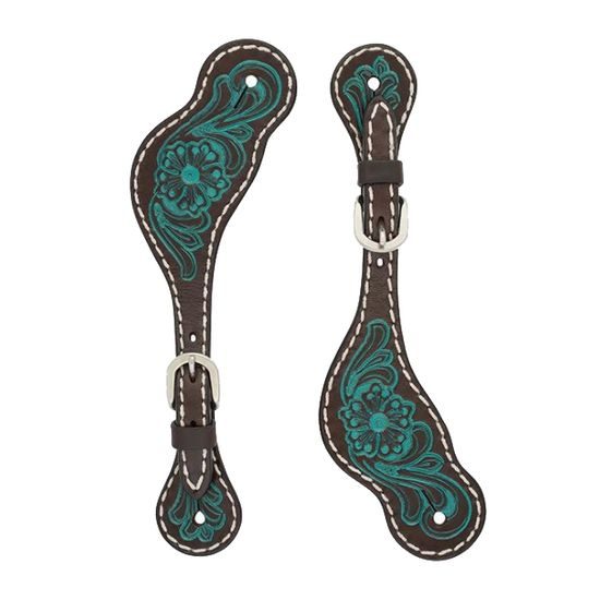 *W* Řemínky na ostruhy Weaver Cross Carved Turquoise Flower Ladies'