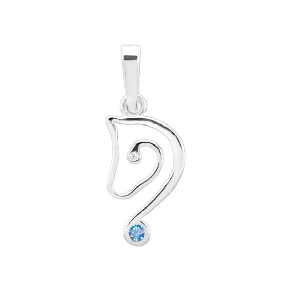 Přívěsek hlava koně s barevnými zirkony Star malá z pravého stříbra Artic Blue CZ