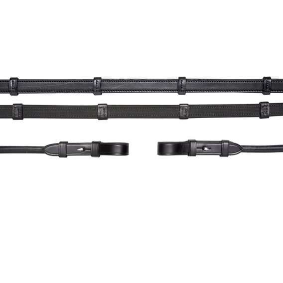 Otěže Schockemoehle kožené kulaté AntiSlip se zarážkami na háčky černé/stř.