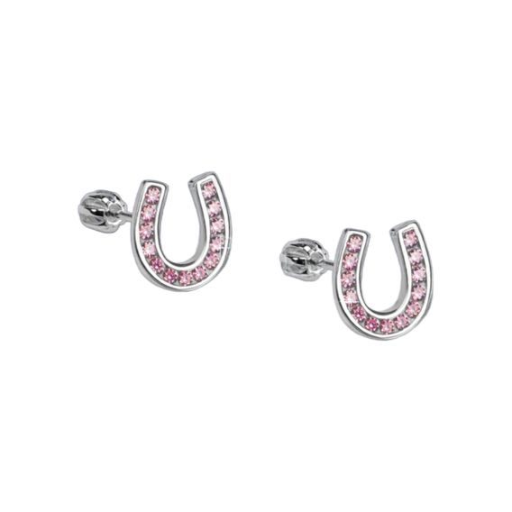 Náušnice podkova na šroubek z pravého stříbra a se zirkony Fancy Pink