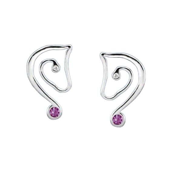 Náušnice hlava koně s fialovými zirkony z pravého stříbra CZ