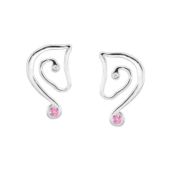 Náušnice hlava koně s růžovými zirkony z pravého stříbra CZ