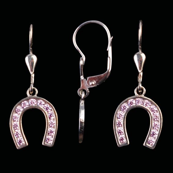 Náušnice podkova visací z pravého stříbra CZ růžové DOPRODEJ