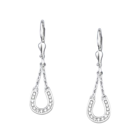 Náušnice z pravého stříbra Podkova se zirkony visací s řetízkem DOPRODEJ