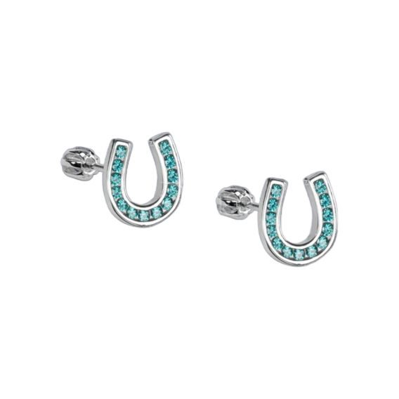 Náušnice podkova na šroubek z pravého stříbra a se zirkony CZ mint green