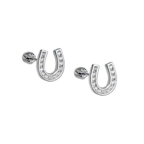 Náušnice podkova na šroubek z pravého stříbra a se zirkony CZ