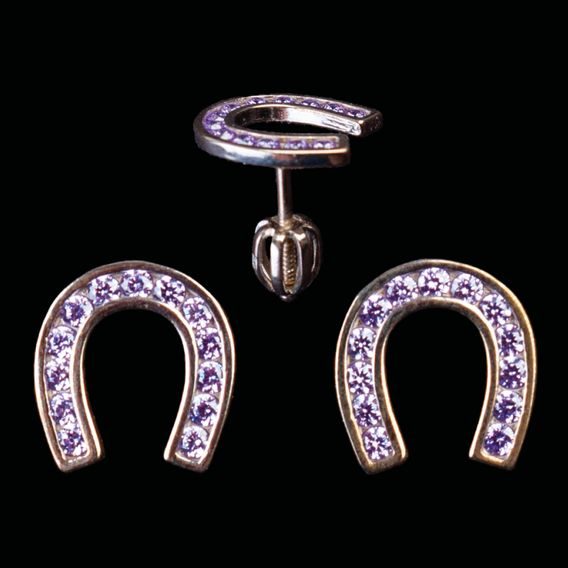 Náušnice podkova na šroubek z pravého stříbra a se zirkony Amethys DOPRODEJ