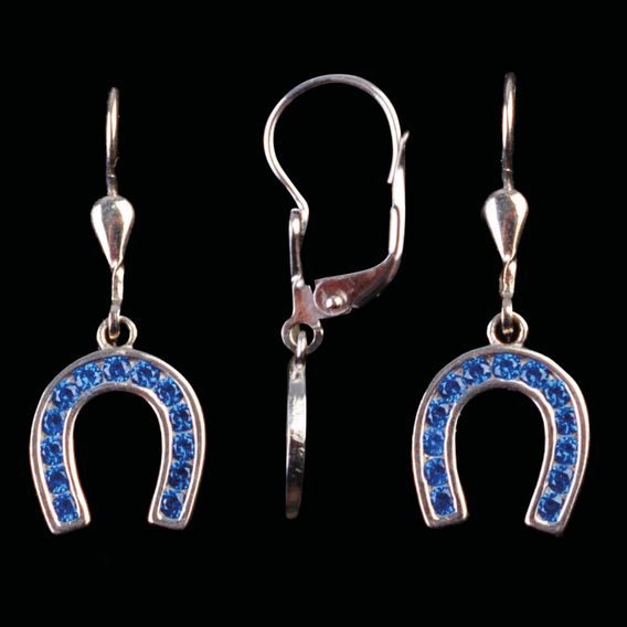 Náušnice podkova visací z pravého stříbra CZ arctic blue DOPRODEJ