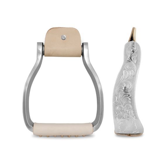 *W* Třmeny westernové Pool's Aluminum and Leather Tooled