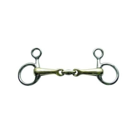 Udidlo Baucher argentan 2xlomené s nerez kroužky ECO 14,5cm - SLEVA okousané, lehce ohnutý kroužek