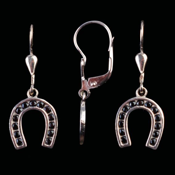 Náušnice podkova visací z pravého stříbra CZ černé DOPRODEJ