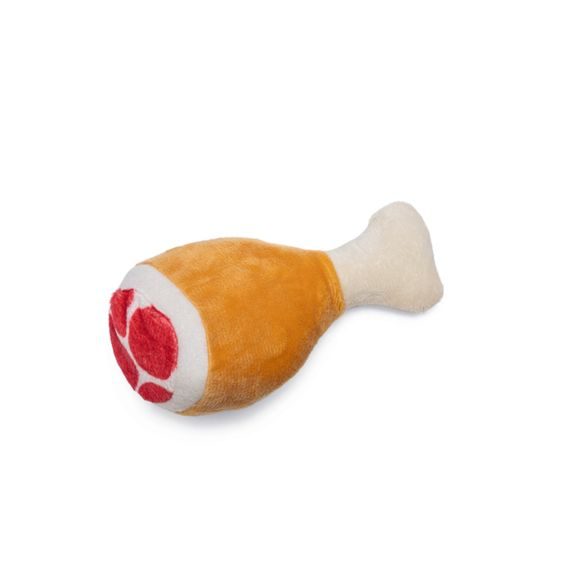 Hračka pes Kuřecí stehno pískací 14cm plyš KAR