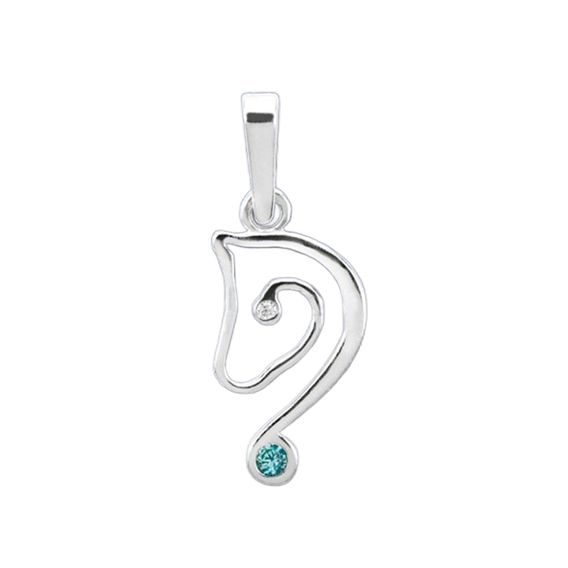 Přívěsek hlava koně s barevnými zirkony Star malá z pravého stříbra Mint Green CZ