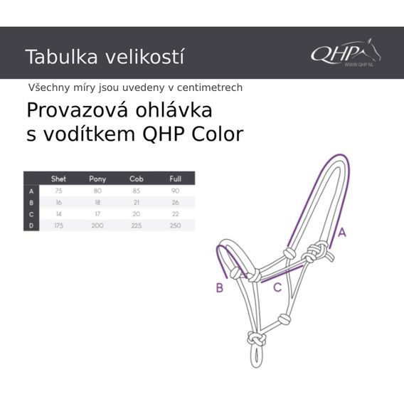 Provazová ohlávka s vodítkem QHP Color
