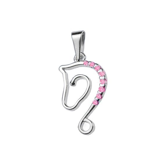 Přívěsek hlava koně se zirkony Swarovski z pravého stříbra růžová CZ