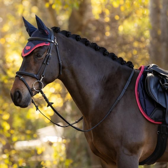Čabraka na uši LeMieux Loire Satin Navy/cranberry Kolekce 2025/26