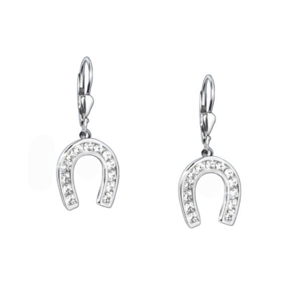 Náušnice podkova visací z pravého stříbra CZ