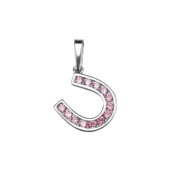 Přívěsek podkova obrácená s růžovými zirkony z pravého stříbra CZ
