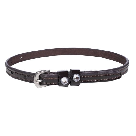 Řemínky na ostruhy HKM Crystal kožené lakované tmavě hnědé DOPRODEJ