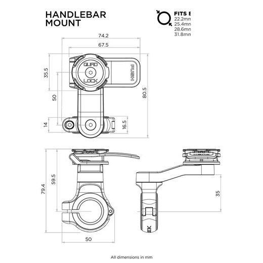 QUAD LOCK - PRO VERZIA - UNIVERZÁLNY DRŽIAK TELEFÓNU / GPS NA RIADIDLÁ MOTOCYKLA
