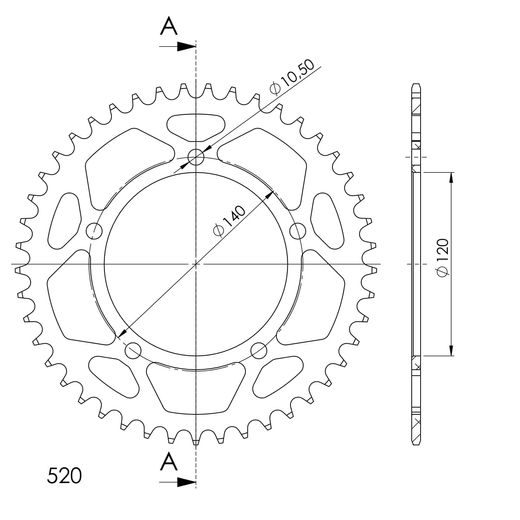 REAR ALU SPROCKET SUPERSPROX RAL-1793:45-BLK MELNS/PELĒKS 45T, 520