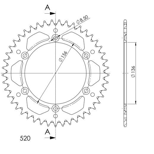 REAR ALU SPROCKET SUPERSPROX RAL-1512:45-RED SARKANS 45T, 520