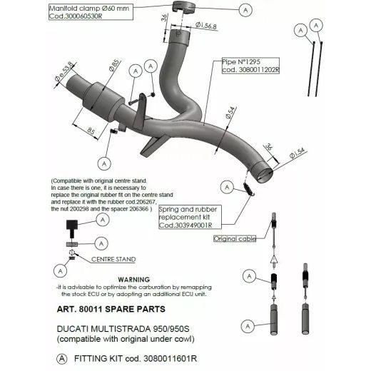 LINK CAURULE MID, LINK & Y PIPE FOR DUCATI MULTISTRADA 950 ABS (NERŪSĒJOŠAIS TĒRAUDS)