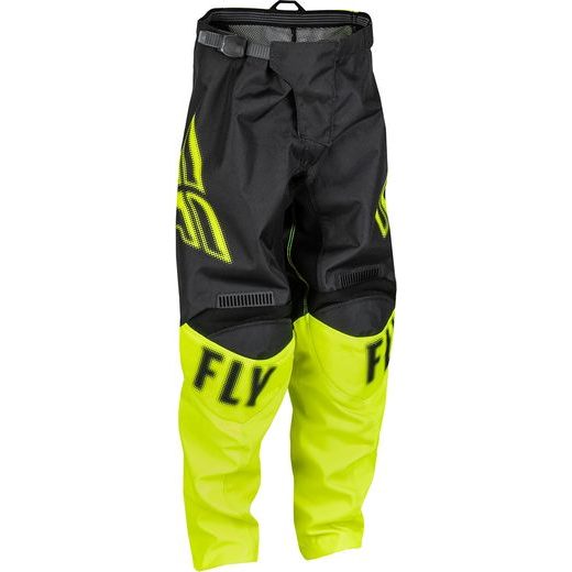 BIKSES FLY MX-PANTS F-16 YOUTH (MELNS, DZELTENS)