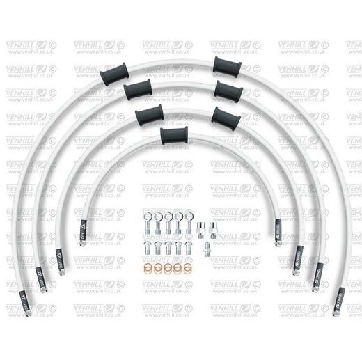 STANDARD PRIEKŠĒJO BREMŽU ŠĻŪTEŅU KOMPLEKTS VENHILL POWERHOSEPLUS BMW-10012F-WT (4 ŠĻAUKAS KOMPLEKTĀ) WHITE HOSES, CHROMED FITTINGS
