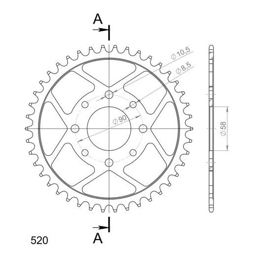ĶĒDES KOMPLEKTS EK - SUDRABA CHAIN 520 DEX, X-RING (X, NX, QX, XS), CHK FRONT SPROCKET SUPERSPROX, CHK REAR SPROCKET SUPERSPROX PRIEKŠ KTM DUKE 200 2012-2014