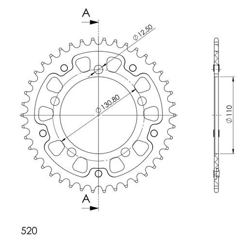 REAR SPROCKET SUPERSPROX STEALTH RST-7_520:42-GLD ZELTA 42T, 520