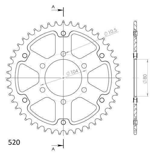 REAR SPROCKET SUPERSPROX STEALTH RST-478:45-SLV SUDRABA 45T, 520