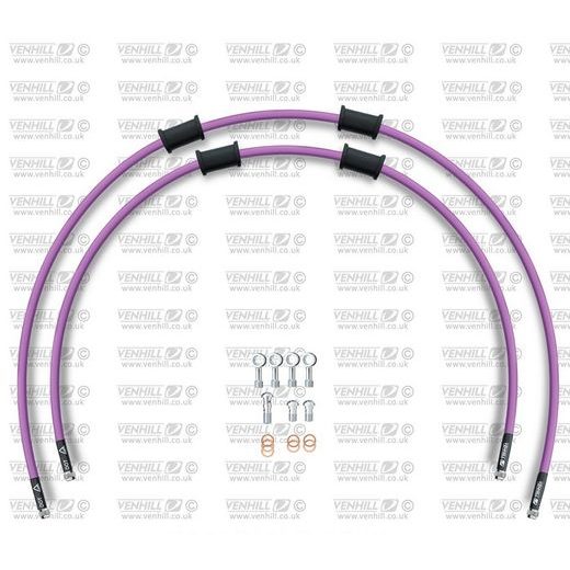 RACE PRIEKŠĒJO BREMŽU ŠĻŪTEŅU KOMPLEKTS VENHILL POWERHOSEPLUS KAW-5018F-PU (2 ŠĻAUKAS KOMPLEKTĀ) PURPLE HOSES, CHROMED FITTINGS