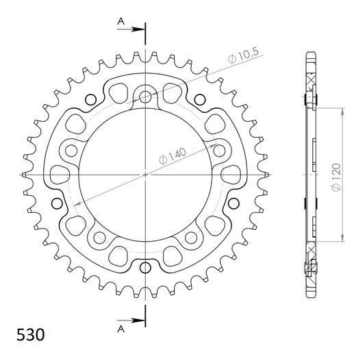 REAR SPROCKET SUPERSPROX STEALTH RST-1800:42-GLD ZELTA 42T, 530