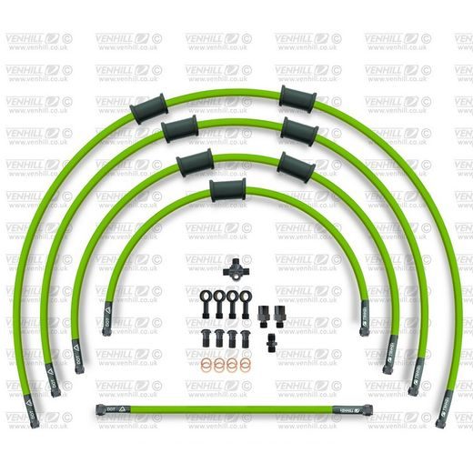 STANDARD PRIEKŠĒJO BREMŽU ŠĻŪTEŅU KOMPLEKTS VENHILL POWERHOSEPLUS YAM-9001FB-GR (5 ŠĻAUKAS KOMPLEKTĀ) GREEN HOSES, BLACK FITTINGS